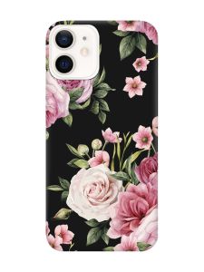 Матовий чорний чохол на Apple iPhone 12 / 12 Pro (6.1) :: Рожеві квіти (принт 287)
