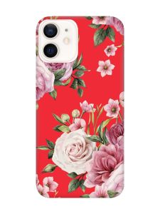 Матовий червоний чохол на Apple iPhone 12 / 12 Pro (6.1) :: Рожеві квіти (принт 287)