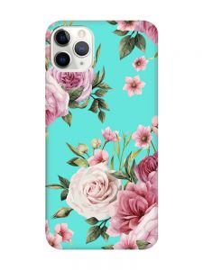 Матовий бірюзовий чохол на iPhone 11 Pro Max (6.5) :: Рожеві квіти (принт 287)