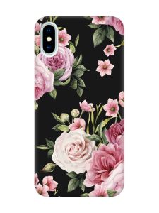 Матовий чорний чохол на iPhone X / Xs :: Рожеві квіти (принт 287)