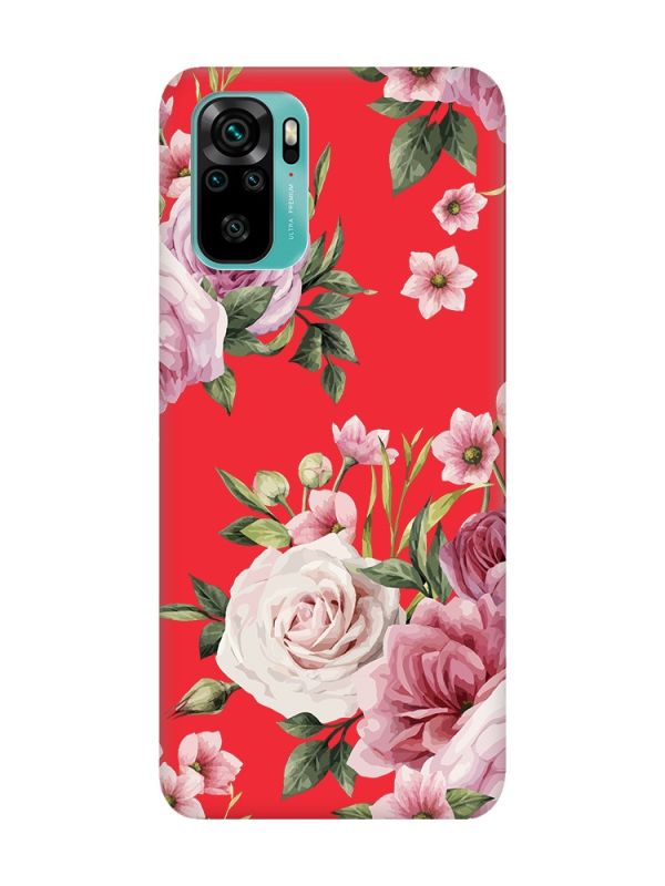 Матовий червоний чохол на Xiaomi Redmi Note 10 / Note 10s :: Рожеві квіти (принт 287)