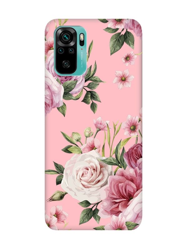 Матовий рожевий чохол на Xiaomi Redmi Note 10 / Note 10s :: Рожеві квіти (принт 287)