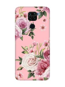 Матовий рожевий чохол на Xiaomi Redmi Note 9 :: Рожеві квіти (принт 287)