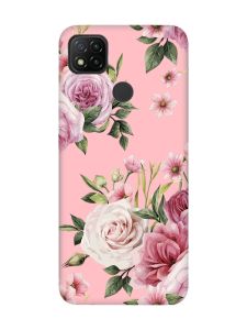 Матовий рожевий чохол на Xiaomi Redmi 9C/10A :: Рожеві квіти (принт 287)