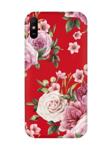 Матовий червоний чохол на Xiaomi Redmi 9A :: Рожеві квіти (принт 287)