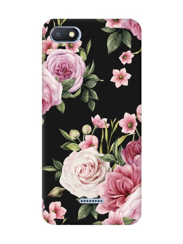 Матовий чорний чохол на Xiaomi Redmi 6A :: Рожеві квіти (принт 287)