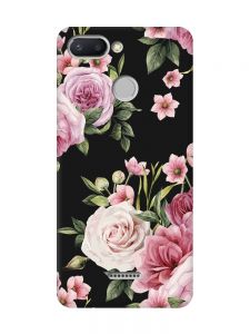 Матовий чорний чохол на Xiaomi Redmi 6 :: Рожеві квіти (принт 287)