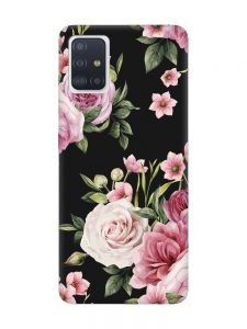 Матовий чорний чохол на Samsung Galaxy A51 :: Рожеві квіти (принт 287)