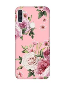 Матовий рожевий чохол на Samsung Galaxy A11 :: Рожеві квіти (принт 287)