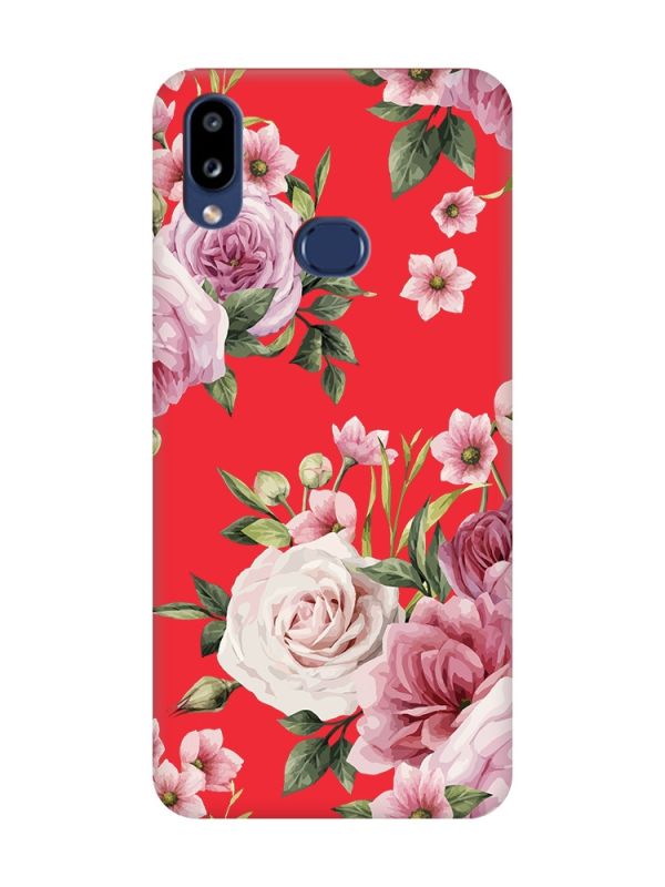 Матовий червоний чохол на Samsung Galaxy A10ѕ A107 :: Рожеві квіти (принт 287)
