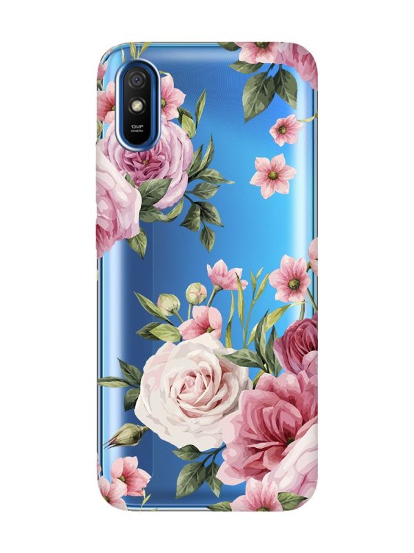 Прозорий чохол на Xiaomi Redmi 9A  :: Рожеві квіти (принт 287)