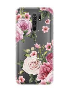 Прозорий чохол на Xiaomi Redmi 9 :: Рожеві квіти (принт 287)