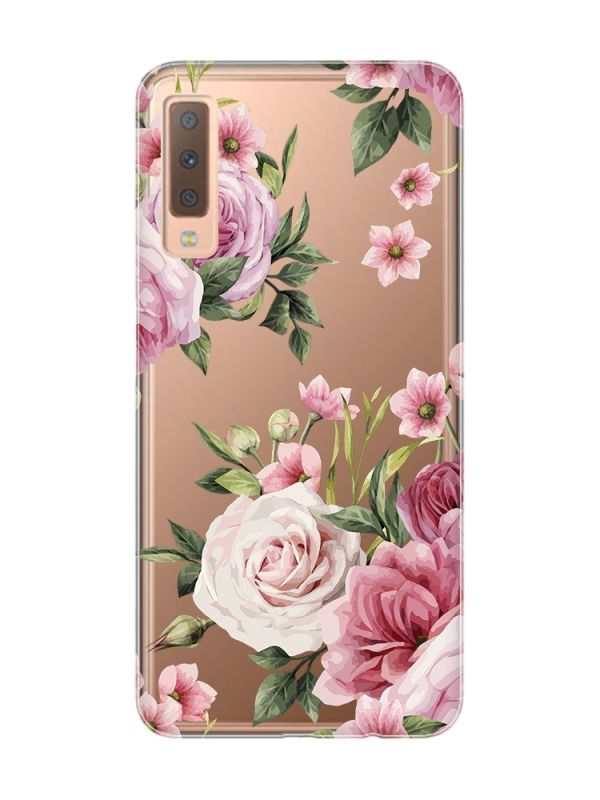 Прозорий чохол на Samsung Galaxy A7(2018) A750 :: Рожеві квіти (принт 287)