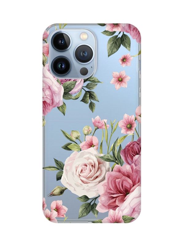Прозорий чохол на Apple iPhone 13 Pro :: Рожеві квіти (принт 287)