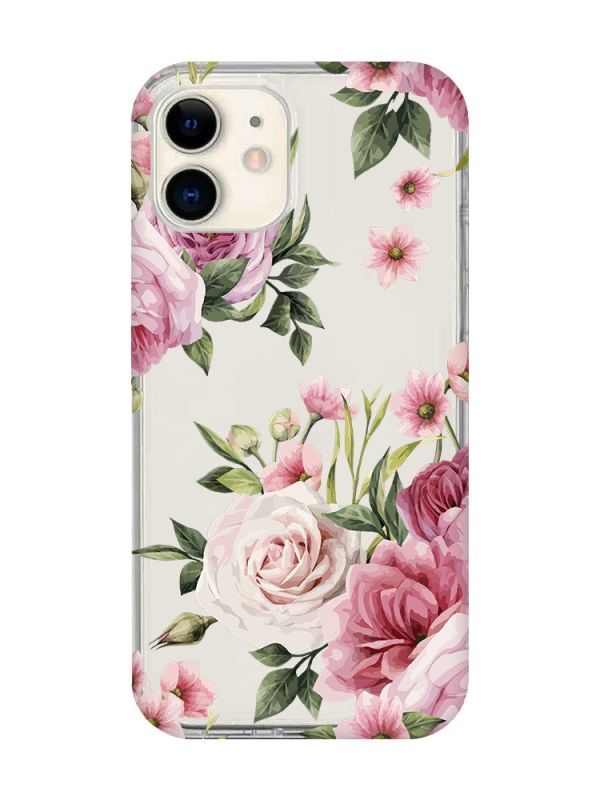 Прозорий чохол на iPhone 12 mini :: Рожеві квіти (принт 287)