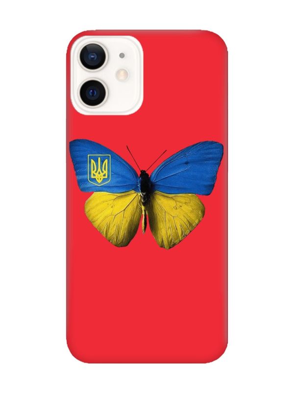 Матовий червоний чохол на Apple iPhone 12 / 12 Pro (6.1) :: Метелик Україна (принт 255)