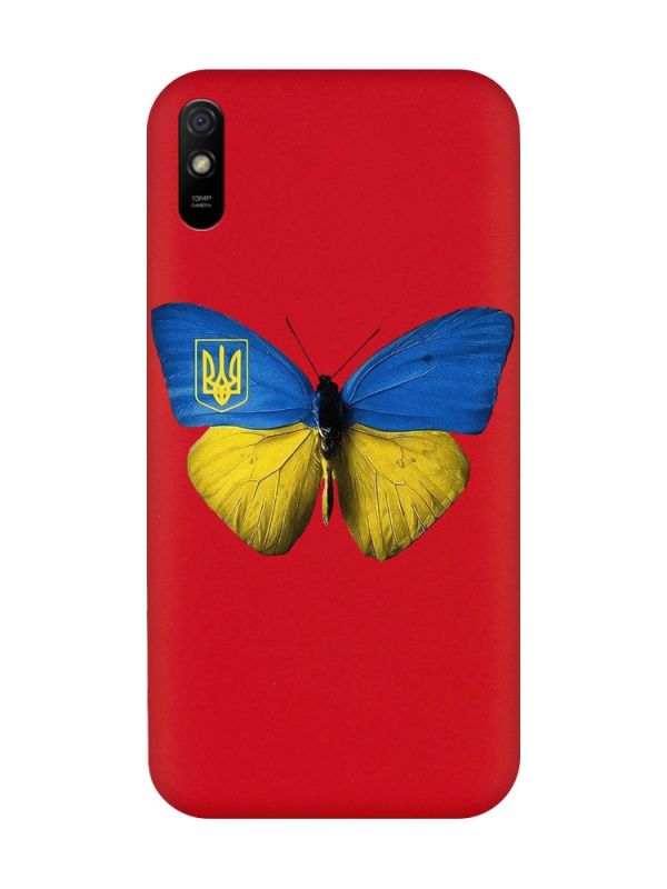 Матовий червоний чохол на Xiaomi Redmi 9A :: Метелик Україна (принт 255)