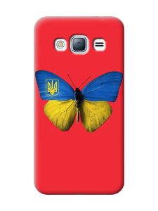 Матовий червоний чохол на Samsung Galaxy J3 / J310 :: Метелик Україна (принт 255)