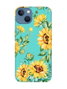 Матовий бірюзовий чохол на Apple iPhone 13 :: Соняхи (принт 288)