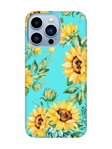 Матовий бірюзовий чохол на Apple iPhone 13 Pro Max :: Соняхи (принт 288)