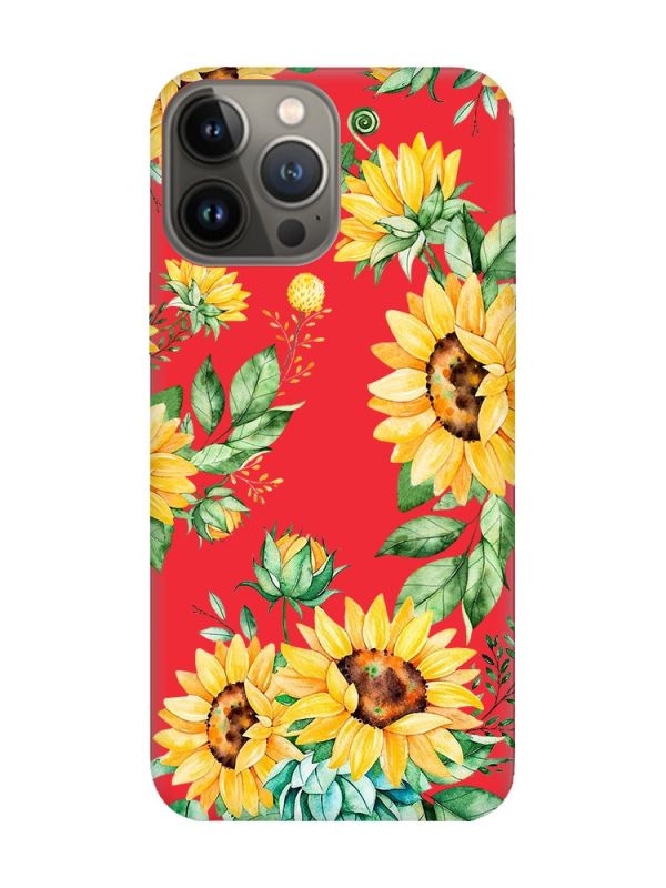 Матовий червоний чохол на Apple iPhone 13 Pro :: Соняхи (принт 288)