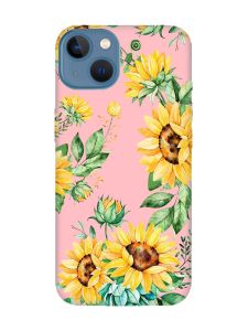 Матовий рожевий чохол на Apple iPhone 13 :: Соняхи (принт 288)