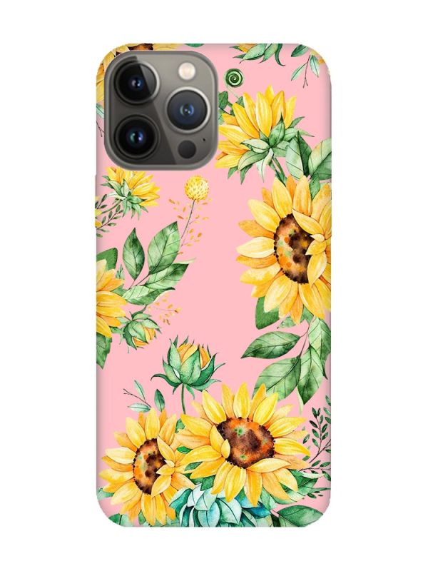 Матовий рожевий чохол на Apple iPhone 13 Pro :: Соняхи (принт 288)