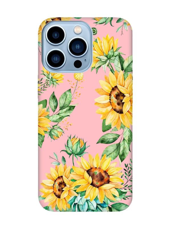 Матовий рожевий чохол на Apple iPhone 13 Pro Max :: Соняхи (принт 288)