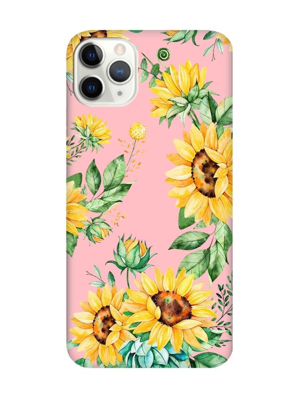 Матовий рожевий чохол на iPhone 11 Pro Max (6.5) :: Соняхи (принт 288)