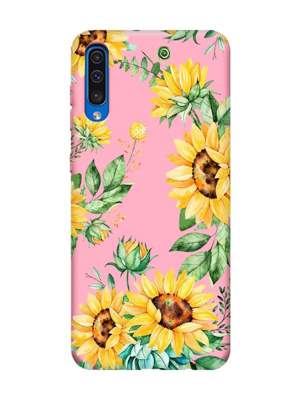 Матовий рожевий чохол на Samsung Galaxy A50 (2019) A505 :: Соняхи (принт 288)