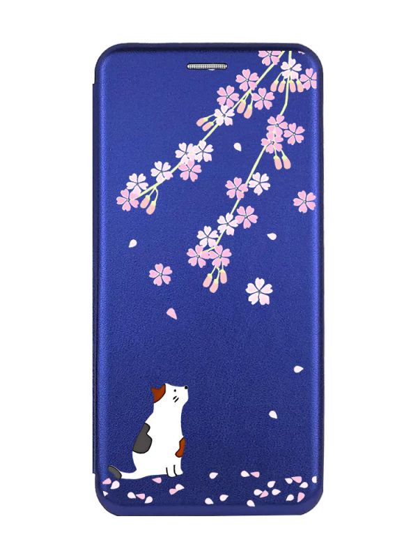 Чохол-книжка з малюнком для Samsung Galaxy A10 (2019) A105 Синій :: Котик і сакура (принт 283)