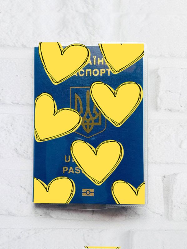 Обкладинка на паспорт книжечку :: Сердечка жовті (патріотичний принт 259)