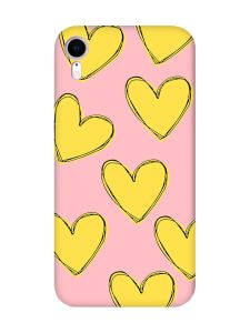 Матовий рожевий чохол на Apple iPhone XR :: Сердечка жовті (принт 259)