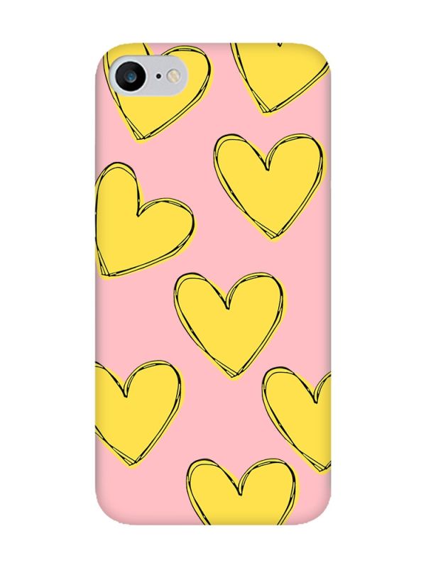 Матовий рожевий чохол на iPhone 7 / 8 :: Сердечка жовті (принт 259)