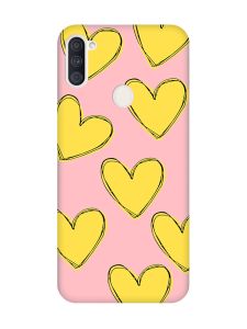 Матовий рожевий чохол на Samsung Galaxy A11 :: Сердечка жовті (принт 259)