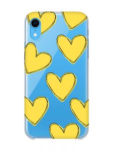 Прозорий чохол на iPhone XR :: Сердечка жовті (принт 259)