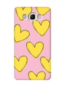 Матовий рожевий чохол на Samsung Galaxy J7(2016) J710 :: Сердечка жовті (принт 259)