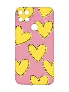 Матовий рожевий чохол на Xiaomi Redmi 10C :: Сердечка жовті (принт 259)