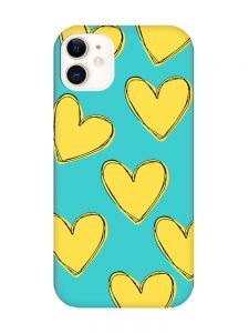 Матовий бірюзовий чохол на Apple iPhone 11 (6.1) :: Сердечка жовті (принт 259)