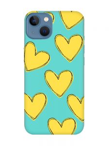 Матовий бірюзовий чохол на Apple iPhone 13 :: Сердечка жовті (принт 259)