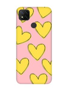 Матовий рожевий чохол на Xiaomi Redmi 9C/10A :: Сердечка жовті (принт 259)