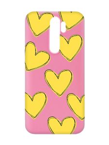 Матовий рожевий чохол на Xiaomi Redmi Note 8 Pro :: Сердечка жовті (принт 259)