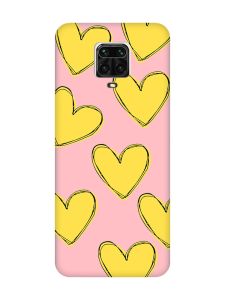 Матовий рожевий чохол на Xiaomi Redmi Note 9 Pro / 9S / 9 Pro Max :: Сердечка жовті (принт 259)