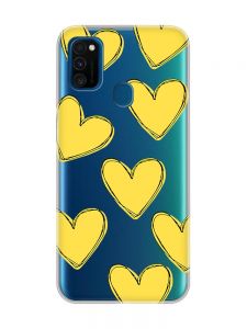 Прозорий чохол на Samsung Galaxy M30s/М21  :: Сердечка жовті (принт 259)