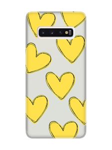 Прозорий чохол на Samsung Galaxy S10 :: Сердечка жовті (принт 259)
