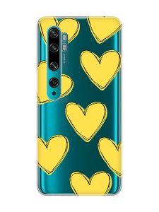Прозорий чохол на Xiaomi Mi Note 10/Note 10 Pro :: Сердечка жовті (принт 259)