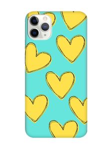 Матовий бірюзовий чохол на iPhone 11 Pro Max (6.5) :: Сердечка жовті (принт 259)