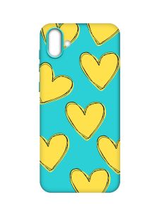 Матовий бірюзовий чохол на Samsung Galaxy A04 :: Сердечка жовті (принт 259)