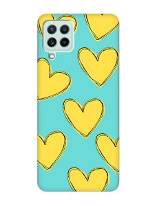 Матовий бірюзовий чохол на Samsung Galaxy A22 4G/ M32/ M22 :: Сердечка жовті (принт 259)