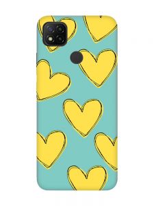 Матовий бірюзовий чохол на Xiaomi Redmi 9C/10A :: Сердечка жовті (принт 259)